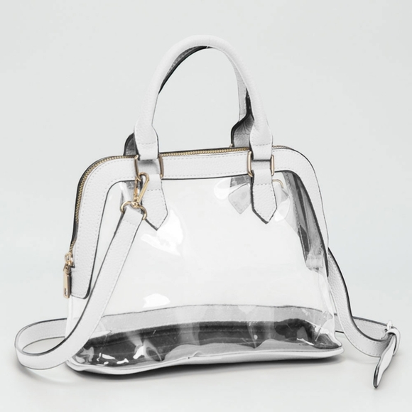 White Structured Transparent Clear Handbag Crossbody Bag Purse Leather - Picture 1 of 4